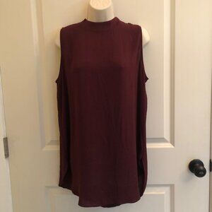 NWT Loft Mock-Neck Tunic Shell Sleeveless Shirttail Hem Back Zip Plum Large